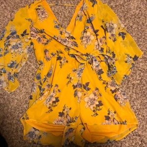 Yellow and purple floral romper